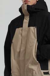 Men's Black & Khaki Insulated Color-block  Utility Baggy One-Piece Ski Suit